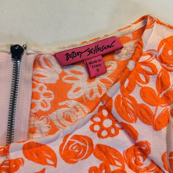 Vibrant & Unique Betsey Johnson Orange and White Floral Dress Back zipper size 8 - Picture 10 of 15